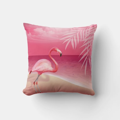 Flamingo Beach Wedding  pink Throw Pillow