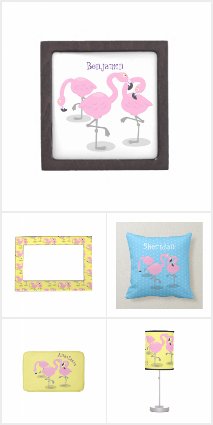 Flamingo bed and bath items.