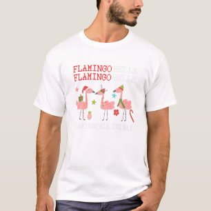 Flamingo Bell Christmas Cute Womens Flamingo Santa T-Shirt