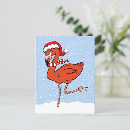 Flamingo Bells Holiday Postcard