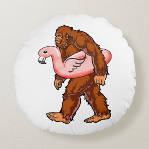 Flamingo Bigfoot Round Pillow