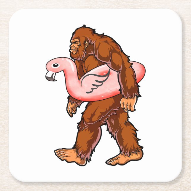 Flamingo Bigfoot  Square Paper Coaster (Front)