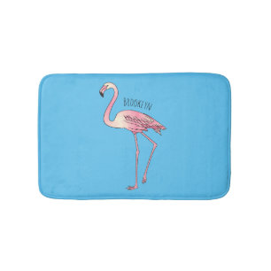 Flamingo bird cartoon illustration bath mat
