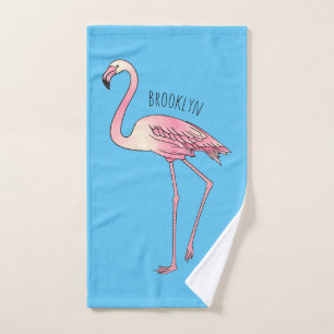 Flamingo bird cartoon illustration bath towel set