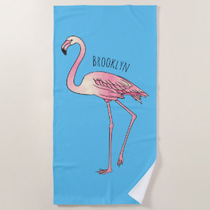 Flamingo bird cartoon illustration  beach towel