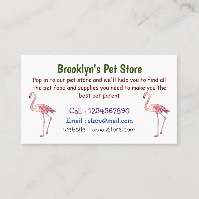 Flamingo bird cartoon illustration  business card (Front)