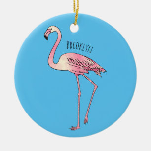 Flamingo bird cartoon illustration ceramic ornament