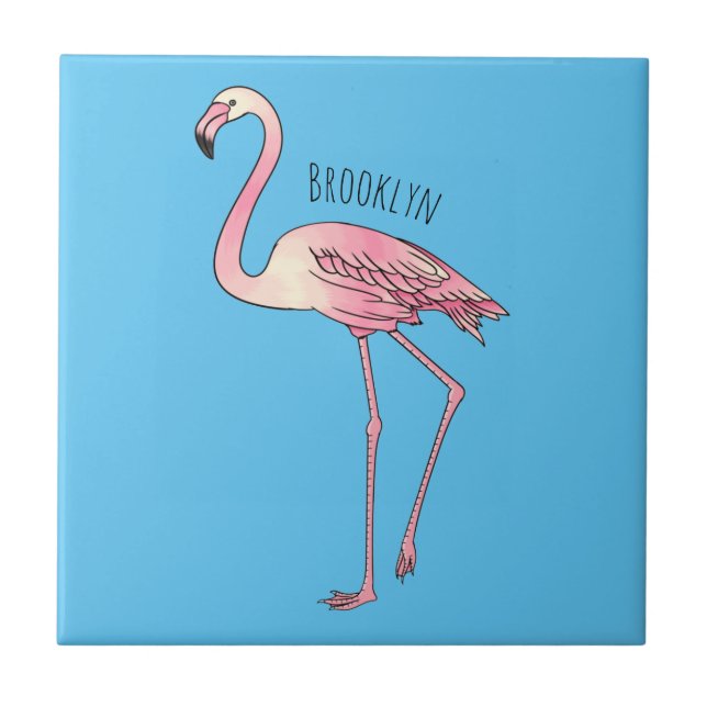 Flamingo bird cartoon illustration  ceramic tile (Front)