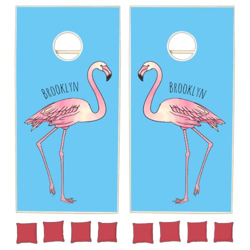Flamingo bird cartoon illustration cornhole set