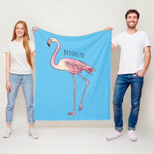 Flamingo bird cartoon illustration fleece blanket