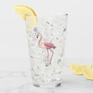 Flamingo bird cartoon illustration glass