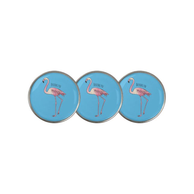 Flamingo bird cartoon illustration golf ball marker (3 Up)