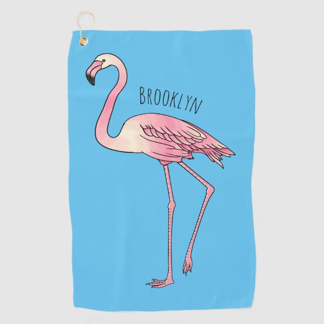 Flamingo bird cartoon illustration  golf towel (Front)