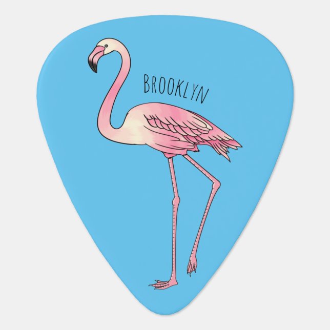Flamingo bird cartoon illustration  guitar pick (Front)