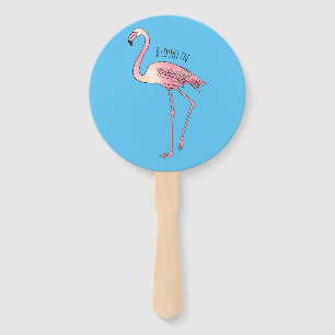 Flamingo bird cartoon illustration hand fan