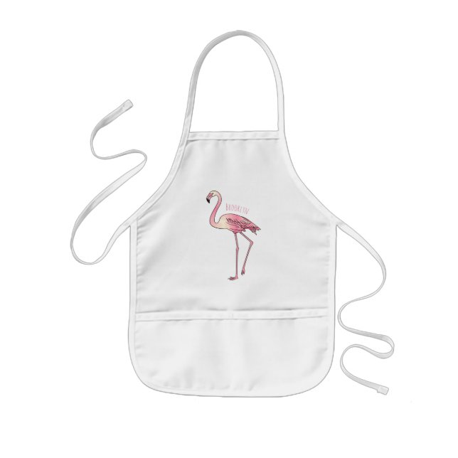 Flamingo bird cartoon illustration  kids' apron (Front)