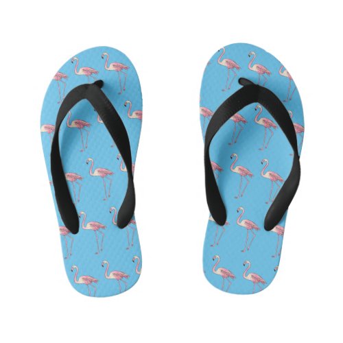 Flamingo bird cartoon illustration  kids flip flops