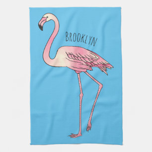 Flamingo bird cartoon illustration kitchen towel