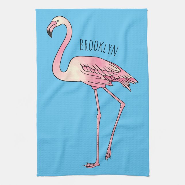 Flamingo bird cartoon illustration  kitchen towel (Vertical)