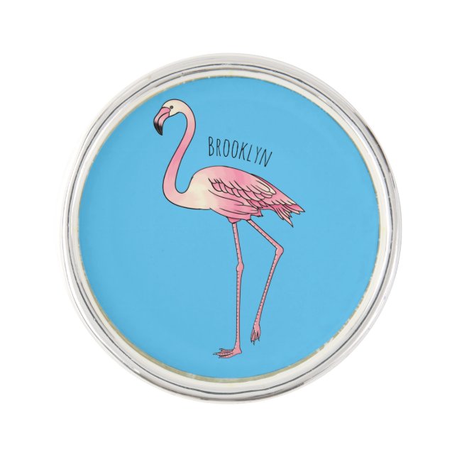 Flamingo bird cartoon illustration  lapel pin (Front)