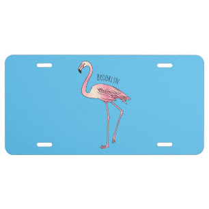 Flamingo bird cartoon illustration license plate