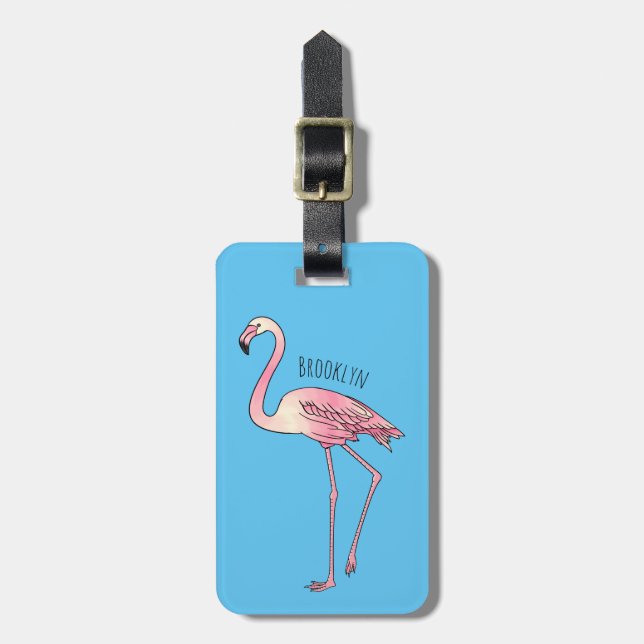 Flamingo bird cartoon illustration luggage tag (Front Vertical)