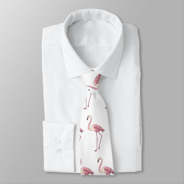 Flamingo bird cartoon illustration neck tie (Tied)