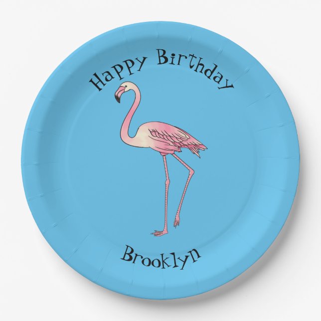 Flamingo bird cartoon illustration  paper plates (Front)