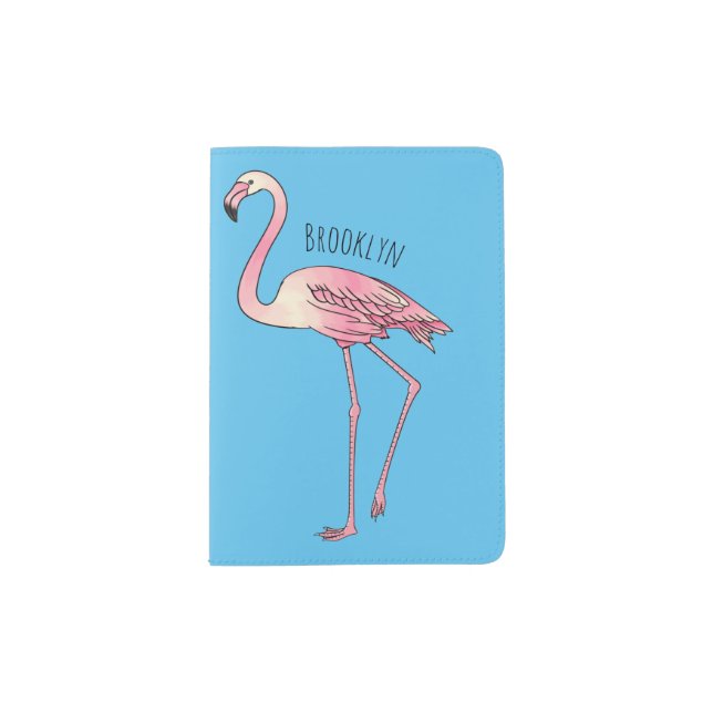 Flamingo bird cartoon illustration  passport holder (Front)