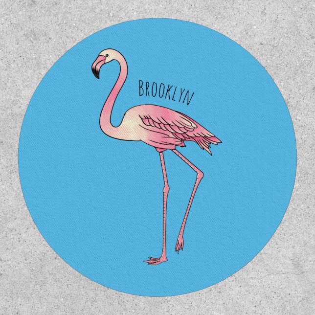 Flamingo bird cartoon illustration  patch (Front)