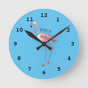 Flamingo bird cartoon illustration round clock