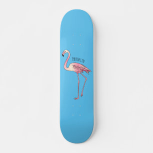 Flamingo bird cartoon illustration skateboard