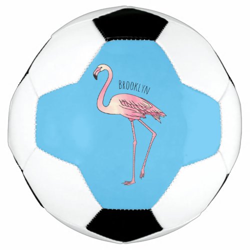 Flamingo bird cartoon illustration soccer ball