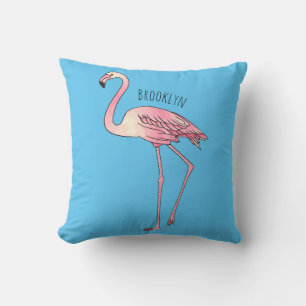 Flamingo bird cartoon illustration throw pillow