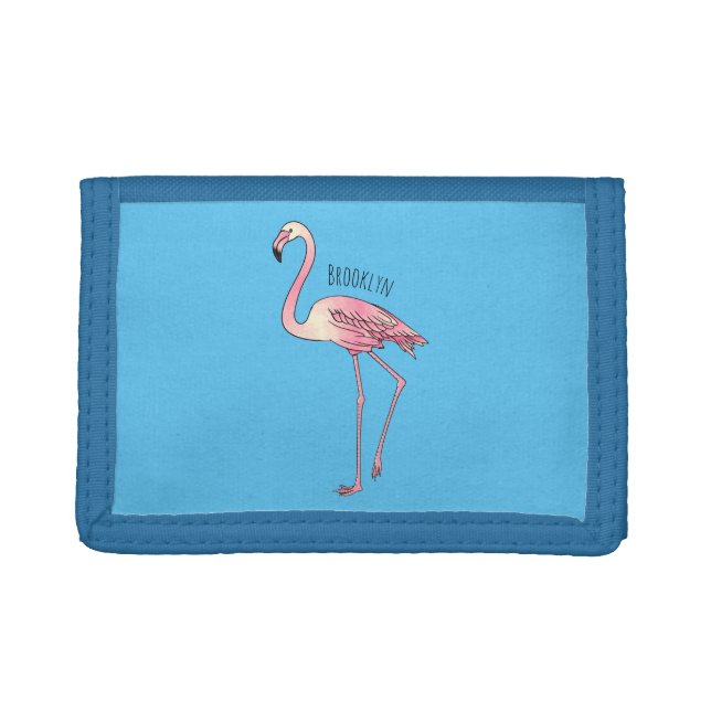 Flamingo bird cartoon illustration  trifold wallet (Front)