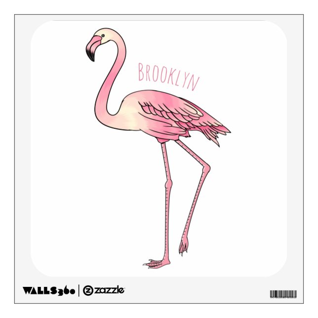 Flamingo bird cartoon illustration  wall decal (Front)