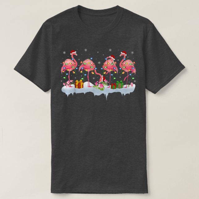 Flamingo Bird Lover Xmas Lights Pink Flamingo Chri T-Shirt (Design Front)