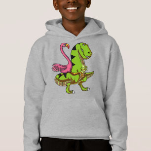 Flamingo Bird Riding T-Rex Dinosaur Hoodie