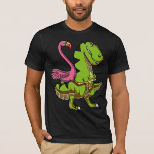 Flamingo Bird Riding T-Rex Dinosaur T-Shirt