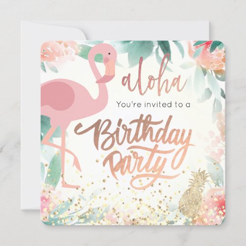 flamingo bird tropical elegant birthday party invitation