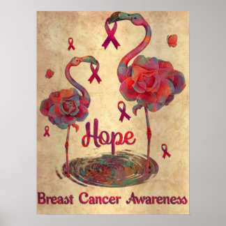 Flamingo Bird Tropical Hope Breast Cancer Awarenes Poster