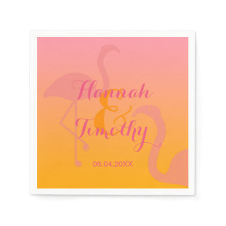 Flamingo Bird Tropical With Names And Date Wedding Paper Napkins