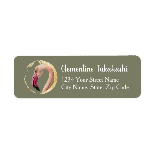 Flamingo Bird Watercolor Illustration Address Label (Front)