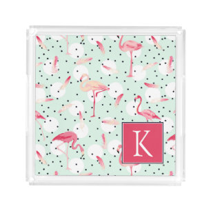 Flamingo Bird With Feathers   Add Your Initial Acrylic Tray