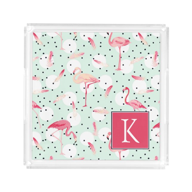 Flamingo Bird With Feathers | Add Your Initial Acrylic Tray (Front)