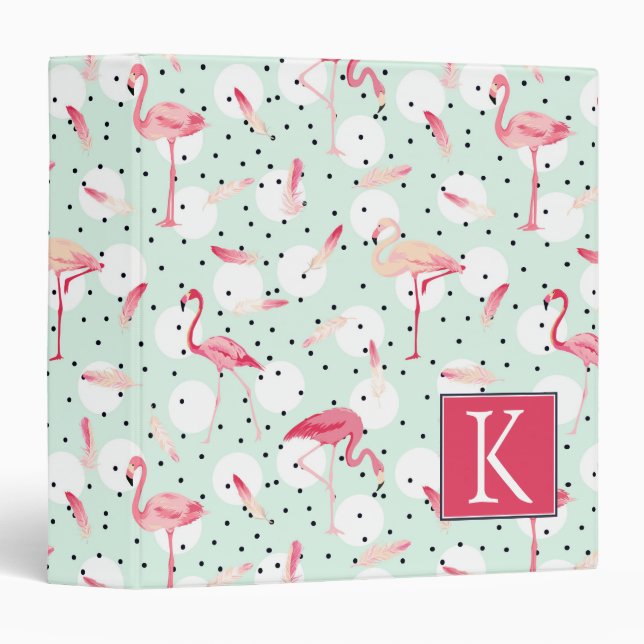 Flamingo Bird With Feathers | Add Your Initial Binder (Front/Spine)