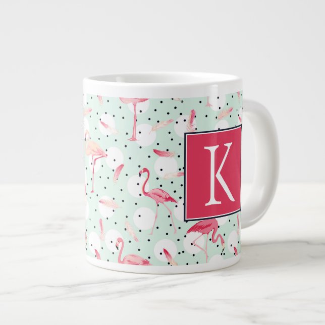 Flamingo Bird With Feathers | Add Your Initial Giant Coffee Mug (Front Right)