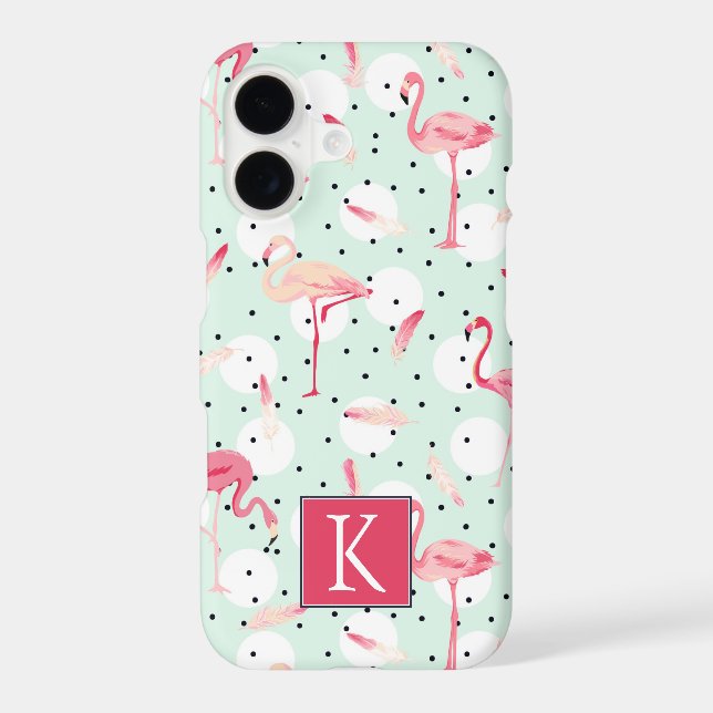 Flamingo Bird With Feathers | Add Your Initial Iphone Case (Back)