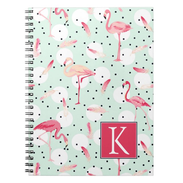 Flamingo Bird With Feathers | Add Your Initial Notebook (Front)