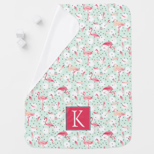 Flamingo Bird With Feathers Add Your Initial Receiving Blanket